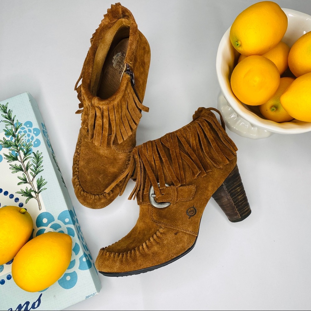 Born Fringe Leather Suede Moccasin Booties - Picture 1 of 8